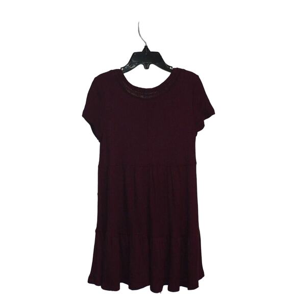 Ten Sixty Sherman Girls Short Sleeve Lace Detail Tiered Dress in Burgundy Size 5 - Picture 3 of 4